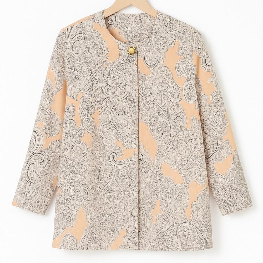 90s Vintage BROWNSTONE STUDIO Orange Black Paisley Shirt Jacket
